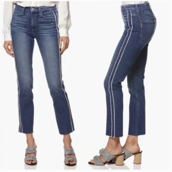 Paige Hoxton Side Stripe High Waist Ankle Straight Leg Jeans - Picture 2 of 10